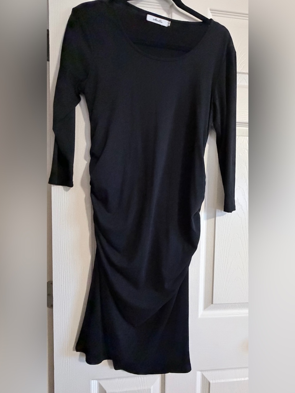 Black Long-Sleeve Ruched Maternity Dress - Picture 2 of 3